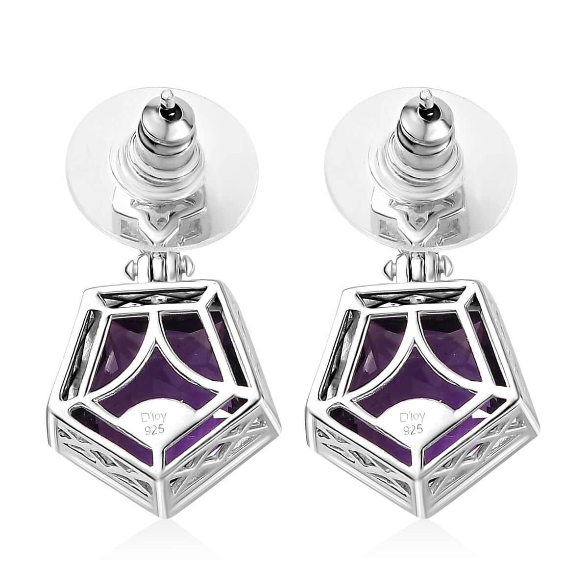 Pentastar Cut African Amethyst and White Zircon Earrings in Platinum Over Sterling Silver 11.40 ctw image number 4