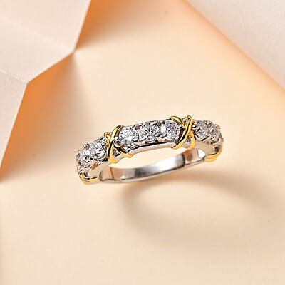 Moissanite XOXO Band Ring in Vermeil YG and Platinum Over Sterling Silver (Size 10.0) 1.00 ctw