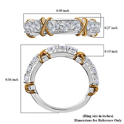 Moissanite XOXO Band Ring in Vermeil YG and Platinum Over Sterling Silver (Size 10.0) 1.00 ctw