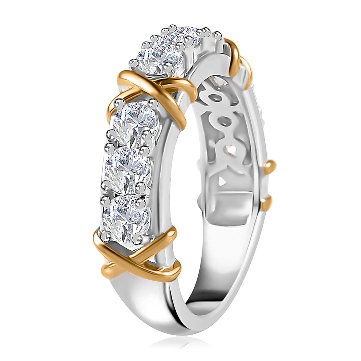 Moissanite XOXO Band Ring in Vermeil YG and Platinum Over Sterling Silver (Size 5.0) 1.00 ctw image number 3