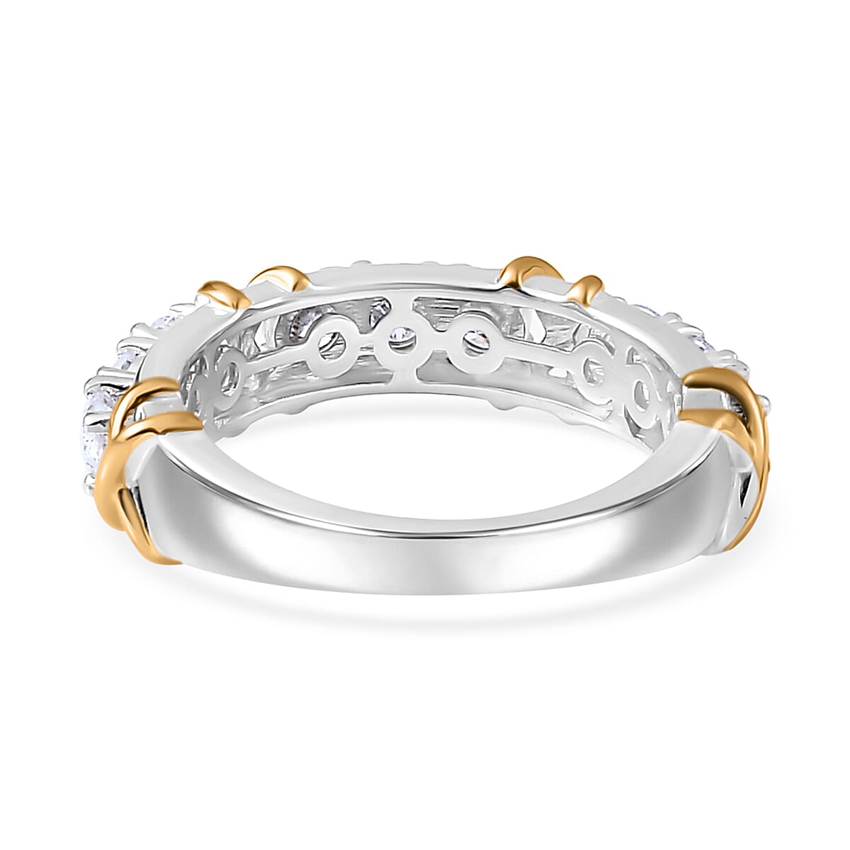 Moissanite XOXO Band Ring in Vermeil YG and Platinum Over Sterling Silver (Size 5.0) 1.00 ctw image number 4