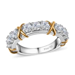 Moissanite Band Ring in Vermeil YG and Platinum Over Sterling Silver (Size 6.0) 1.00 ctw