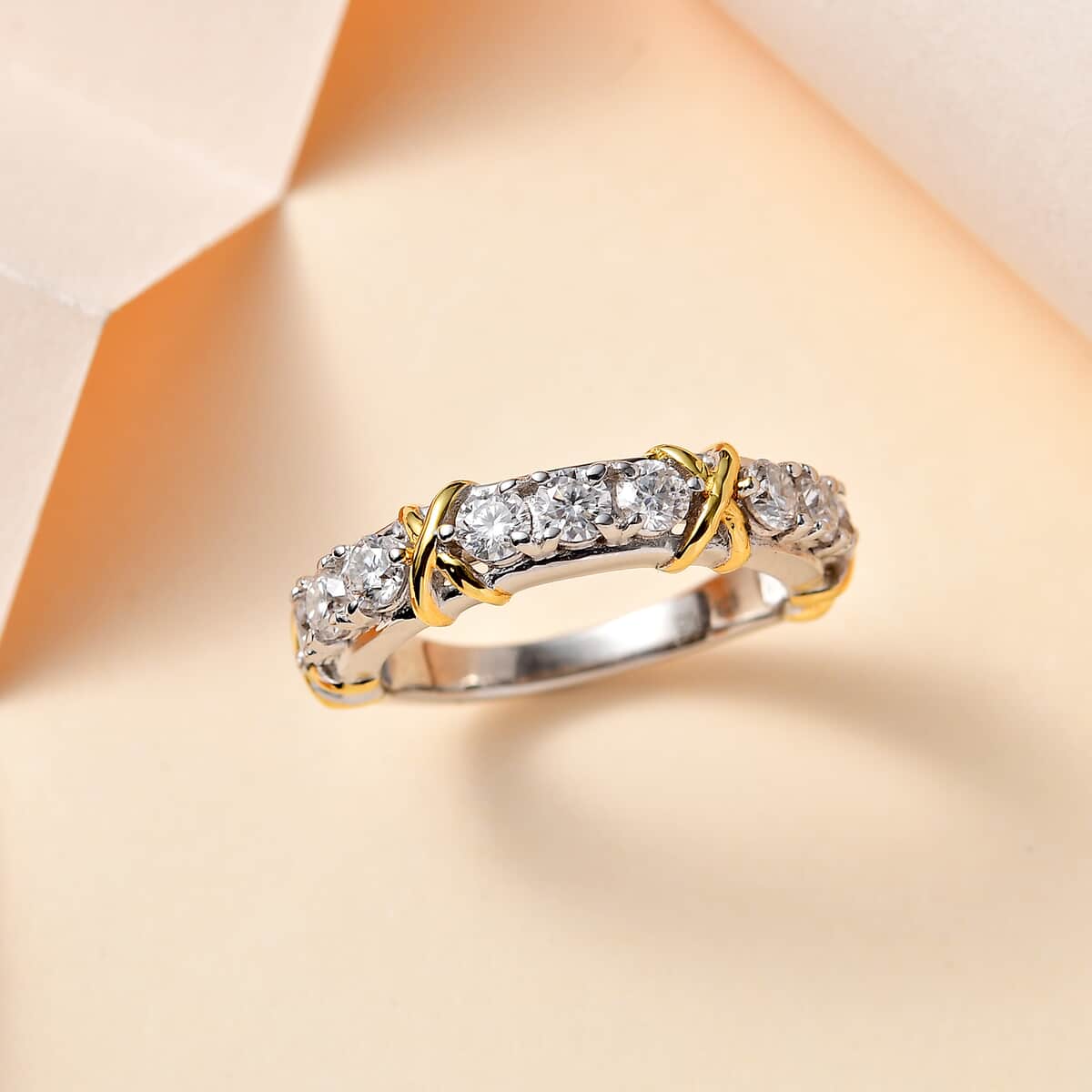 Moissanite Band Ring in Vermeil YG and Platinum Over Sterling Silver (Size 6.0) 1.00 ctw image number 1