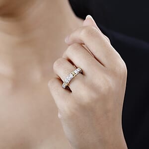 D'Joy Moissanite Band Ring in Vermeil YG and Platinum Over Sterling Silver (Size 6.0) 1.00 ctw