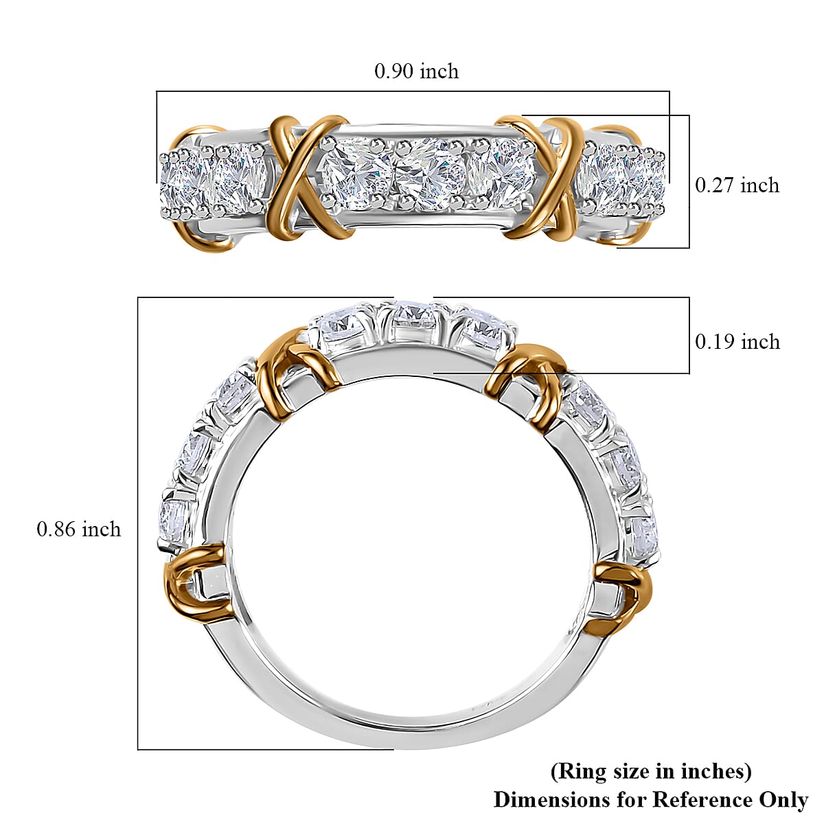 Moissanite XOXO Band Ring in Vermeil YG and Platinum Over Sterling Silver (Size 8.0) 1.00 ctw image number 5