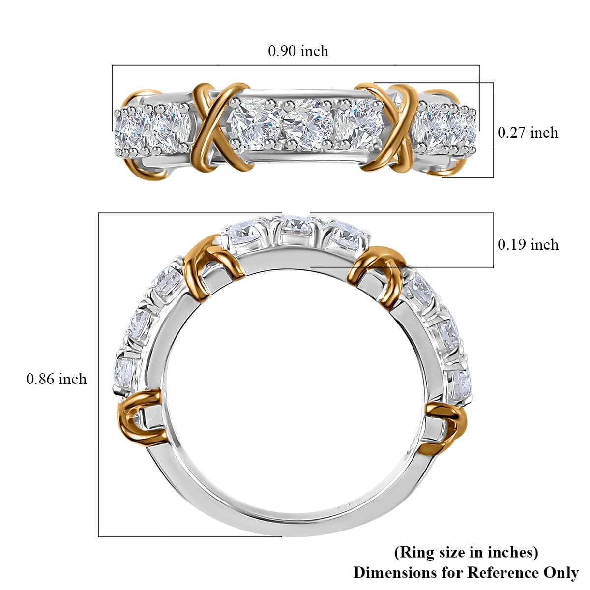 Buy Moissanite XOXO Band Ring in Vermeil YG and Platinum Over Sterling ...