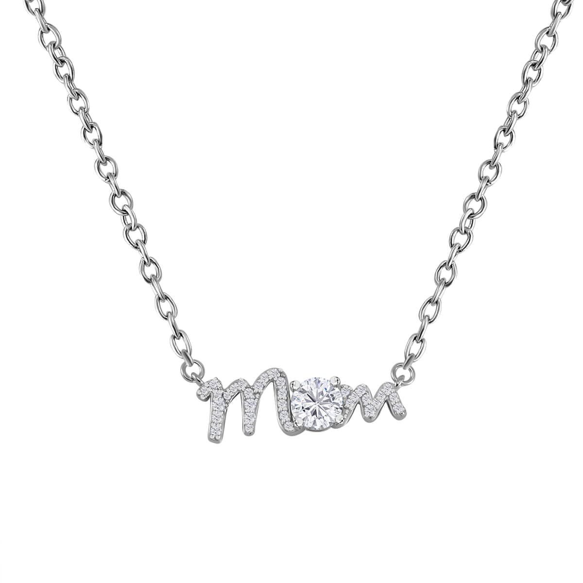 Moissanite MOM Necklace 18-20 Inches in Rhodium Over Sterling Silver 1.20 ctw image number 0