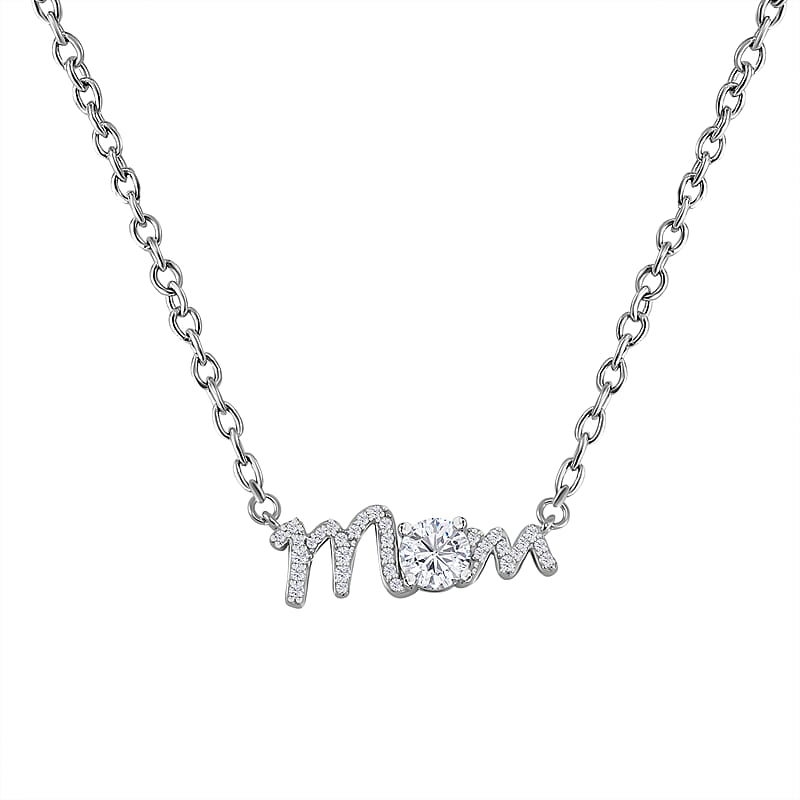 Moissanite MOM Necklace 18-20 Inches in Rhodium Over Sterling Silver 1.20 ctw