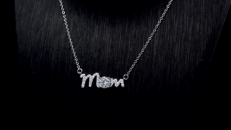 Moissanite MOM Necklace 18-20 Inches in Rhodium Over Sterling Silver 1.20 ctw