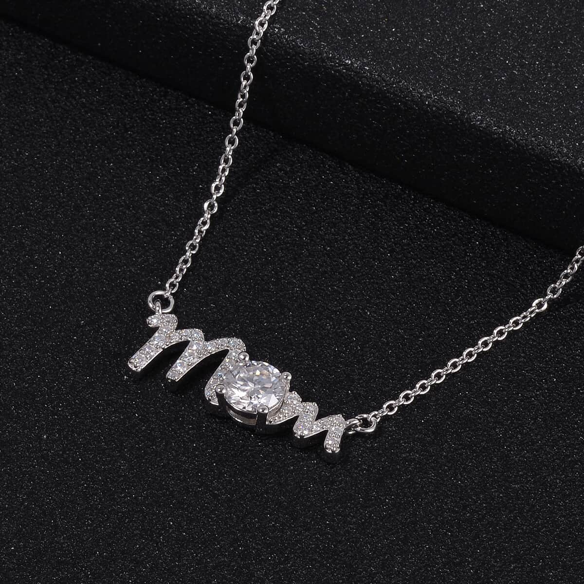 Moissanite MOM Necklace 18-20 Inches in Rhodium Over Sterling Silver 1.20 ctw image number 1