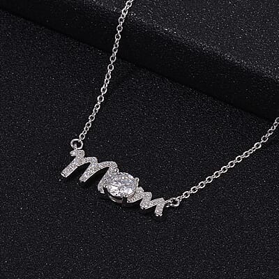 Moissanite MOM Necklace 18-20 Inches in Rhodium Over Sterling Silver 1.20 ctw