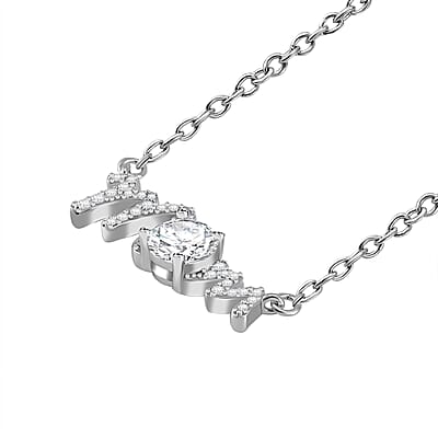Moissanite MOM Necklace 18-20 Inches in Rhodium Over Sterling Silver 1.20 ctw