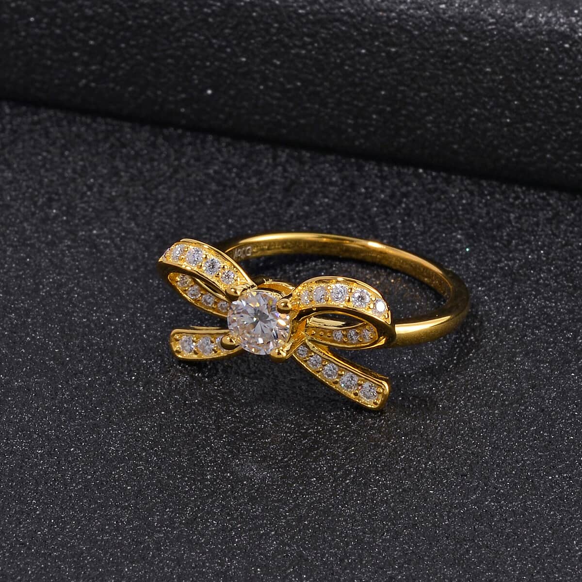 White Moissanite Bow Ring in Vermeil Yellow Gold Over Sterling Silver (Size 10.0) 0.75 ctw image number 1
