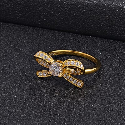 White Moissanite Bow Ring in Vermeil Yellow Gold Over Sterling Silver (Size 10.0) 0.75 ctw
