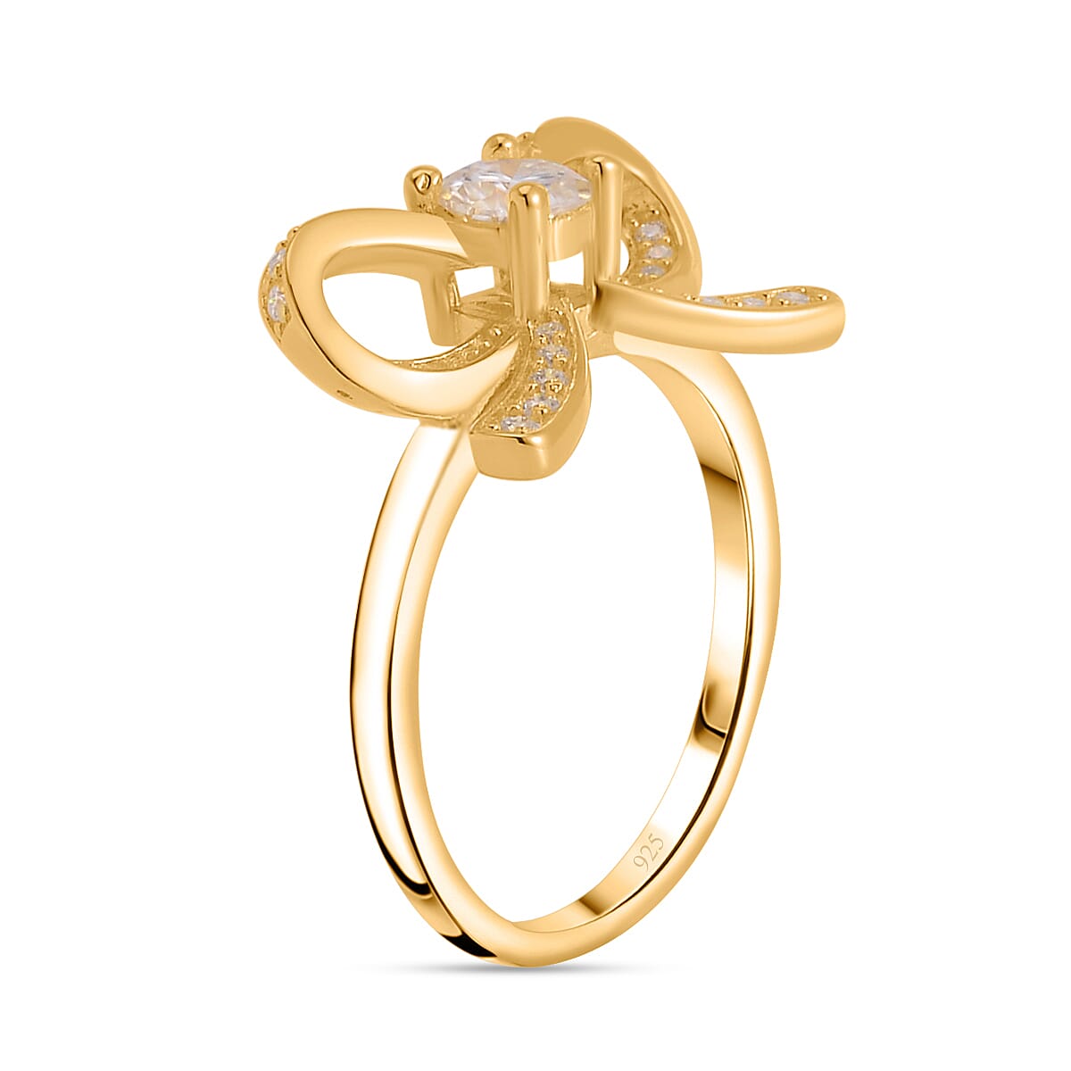 White Moissanite Bow Ring in Vermeil Yellow Gold Over Sterling Silver (Size 10.0) 0.75 ctw