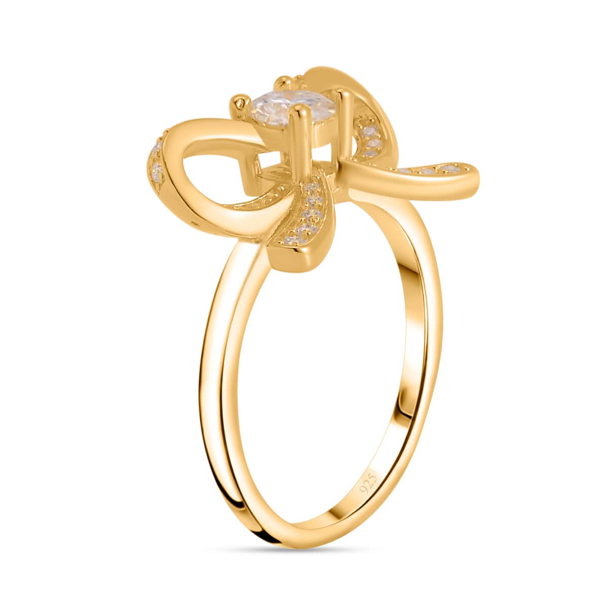 White Moissanite Bow Ring in Vermeil Yellow Gold Over Sterling Silver (Size 10.0) 0.75 ctw image number 3