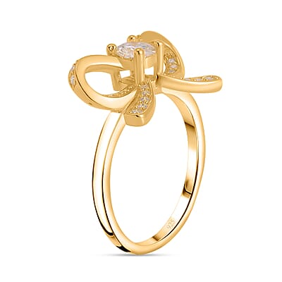 White Moissanite Bow Ring in Vermeil Yellow Gold Over Sterling Silver (Size 10.0) 0.75 ctw