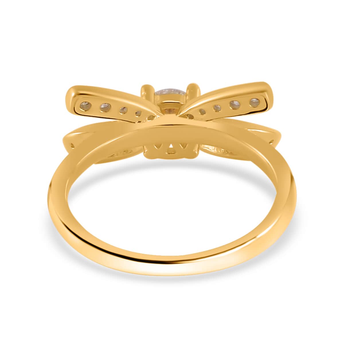 White Moissanite Bow Ring in Vermeil Yellow Gold Over Sterling Silver (Size 10.0) 0.75 ctw image number 4