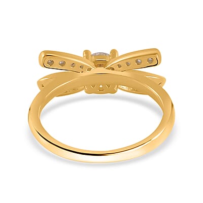 White Moissanite Bow Ring in Vermeil Yellow Gold Over Sterling Silver (Size 10.0) 0.75 ctw