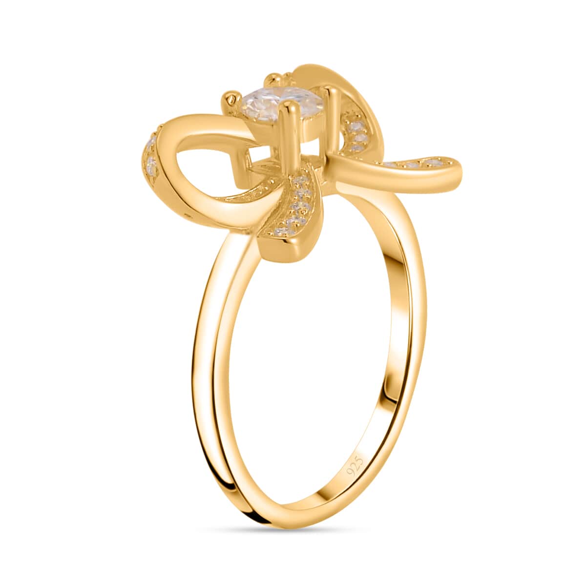 White Moissanite Bow Ring in Vermeil Yellow Gold Over Sterling Silver (Size 5.0) 0.75 ctw image number 3