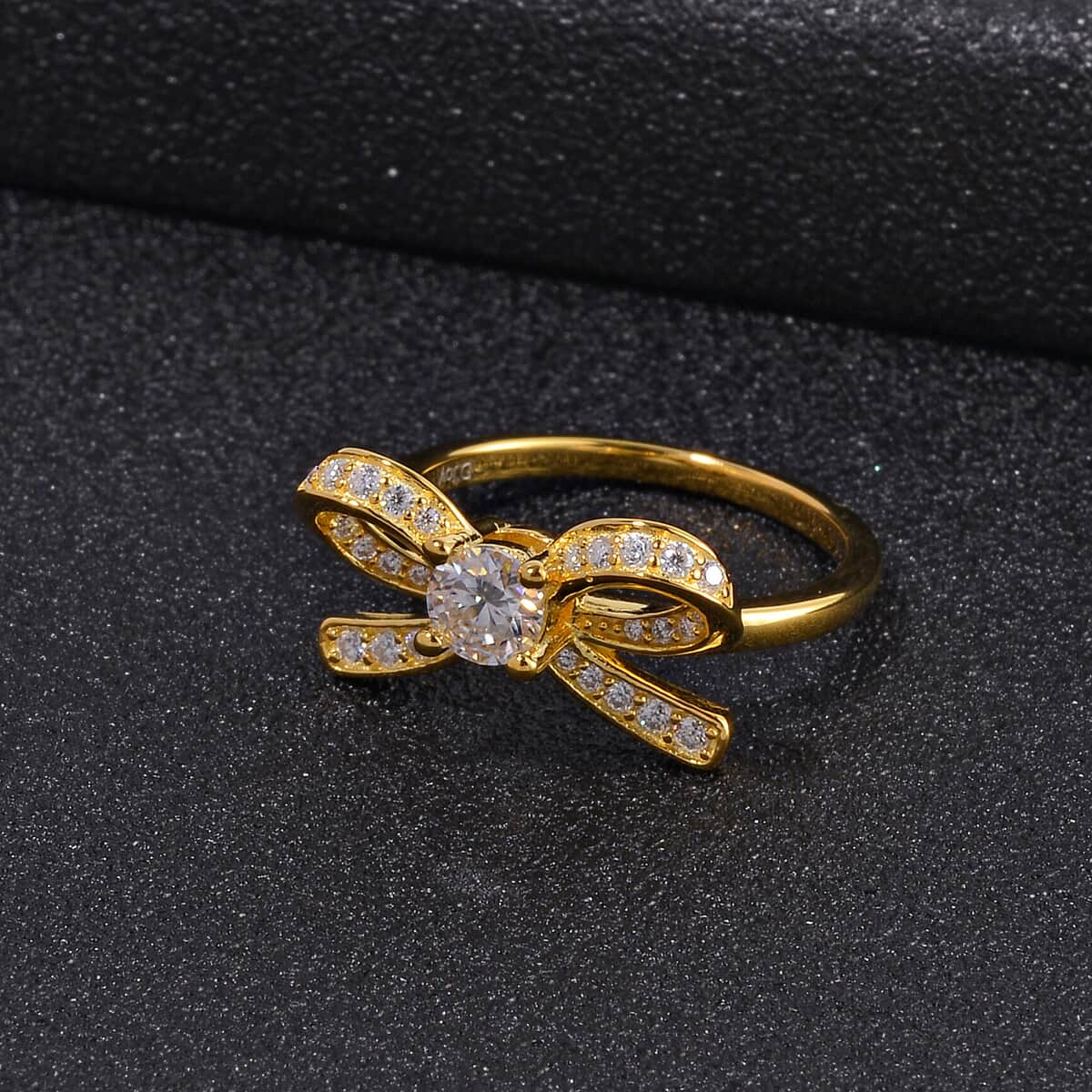 White Moissanite Bow Ring in Vermeil Yellow Gold Over Sterling Silver (Size 8.0) 0.75 ctw image number 1