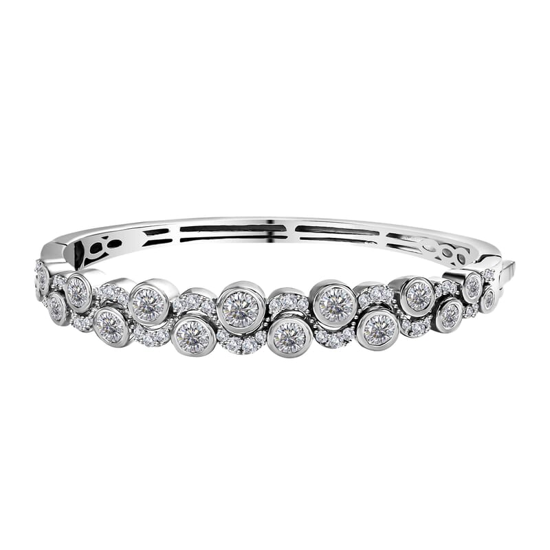 Moissanite Celestial Sun & Moon Bangle Bracelet in Platinum Over Sterling Silver (6.50 In) 4.40 ctw