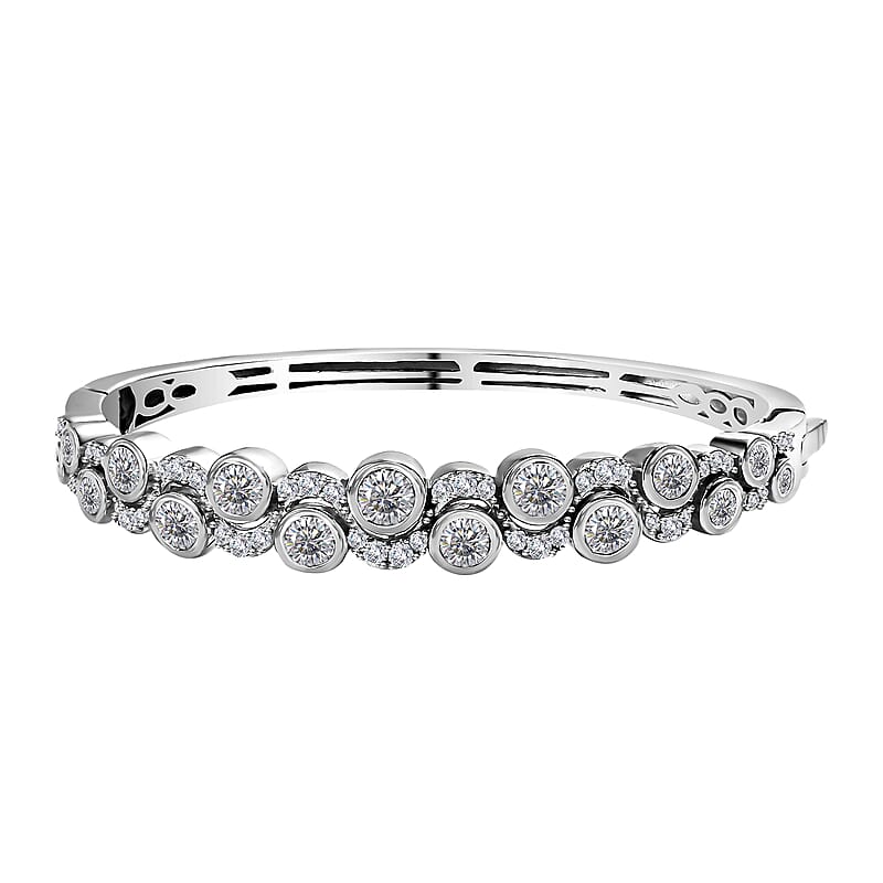 Moissanite Celestial Sun & Moon Bangle Bracelet in Platinum Over Sterling Silver (6.50 In) 4.40 ctw