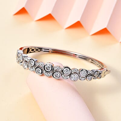 Moissanite Celestial Sun & Moon Bangle Bracelet in Platinum Over Sterling Silver (6.50 In) 4.40 ctw