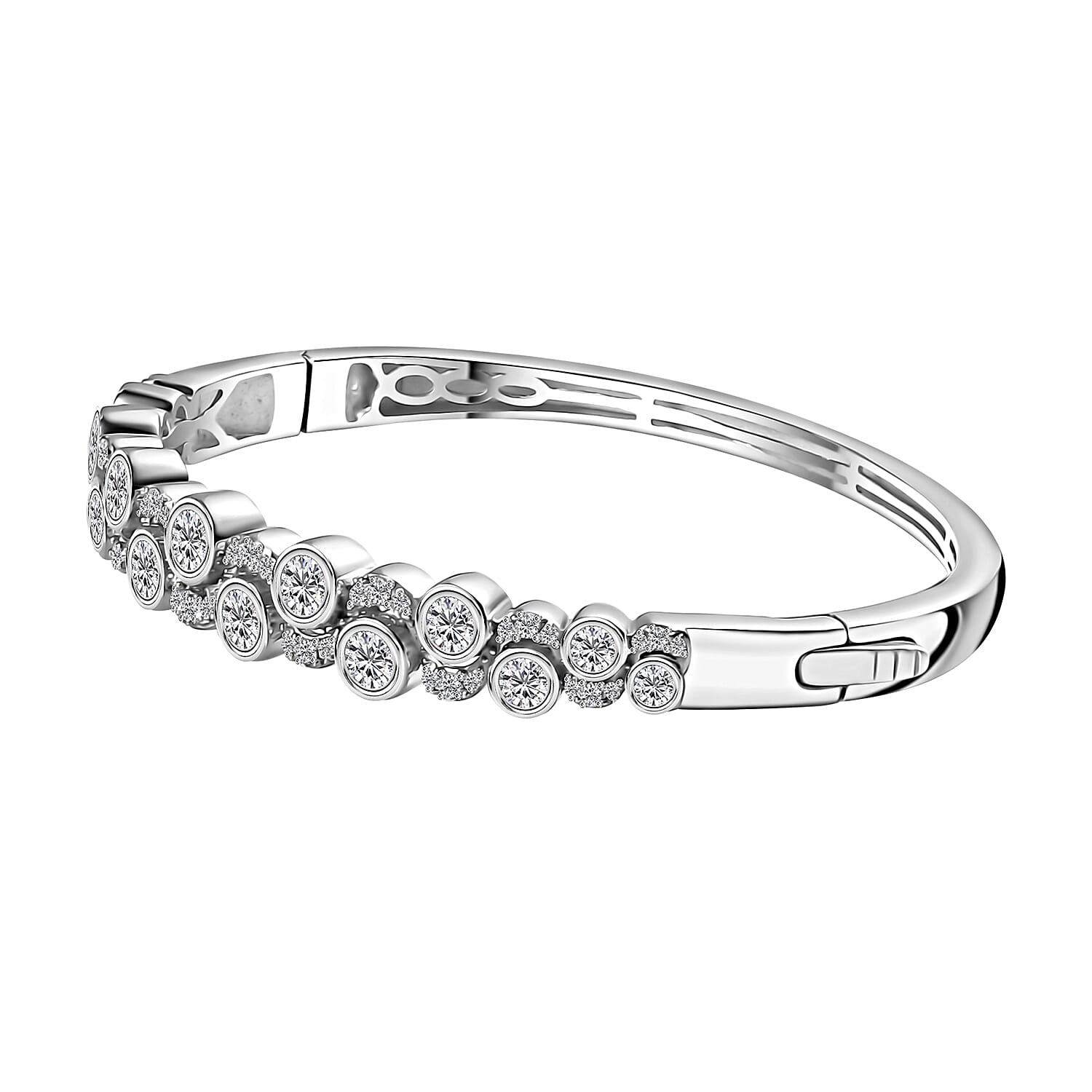 Moissanite Celestial Sun & Moon Bangle Bracelet in Platinum Over Sterling Silver (6.50 In) 4.40 ctw