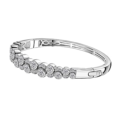Moissanite Celestial Sun & Moon Bangle Bracelet in Platinum Over Sterling Silver (6.50 In) 4.40 ctw