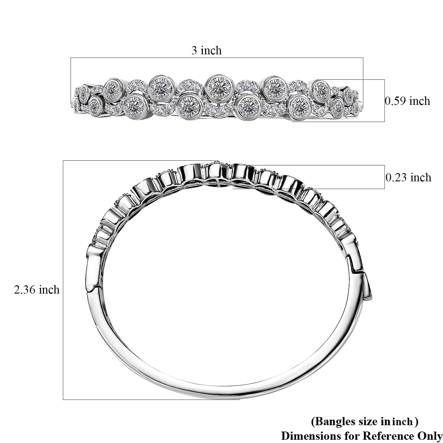 Moissanite Celestial Sun & Moon Bangle Bracelet in Platinum Over Sterling Silver (6.50 In) 4.40 ctw