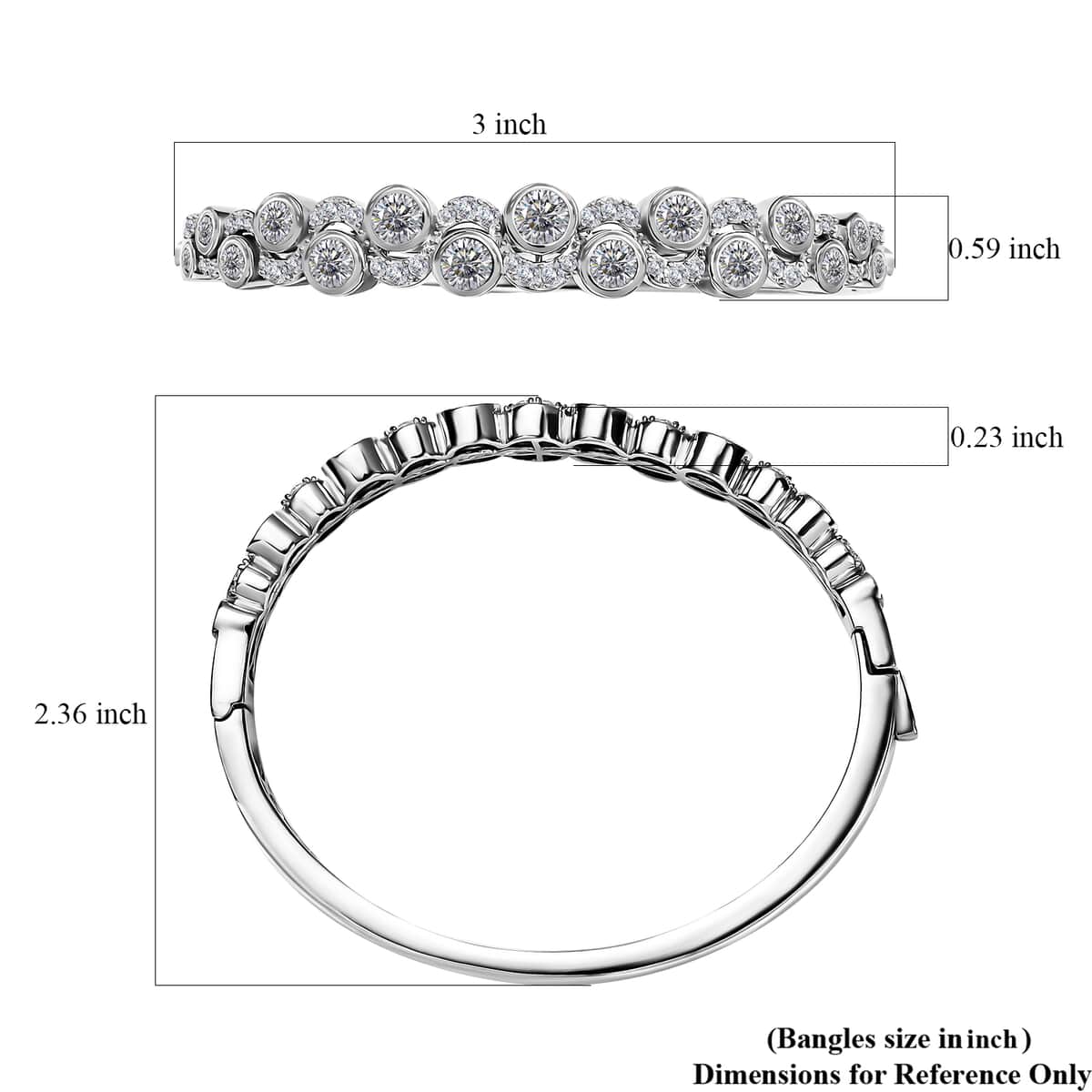 Moissanite Celestial Sun & Moon Bangle Bracelet in Platinum Over Sterling Silver (6.50 In) 4.40 ctw image number 5