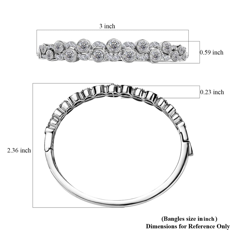 Moissanite Celestial Sun & Moon Bangle Bracelet in Platinum Over Sterling Silver (6.50 In) 4.40 ctw