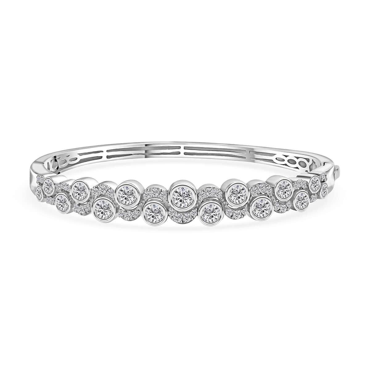 Moissanite 4.40 ctw Celestial Sun & Moon Bangle Bracelet in Platinum Over Sterling Silver (7.25 In) image number 0