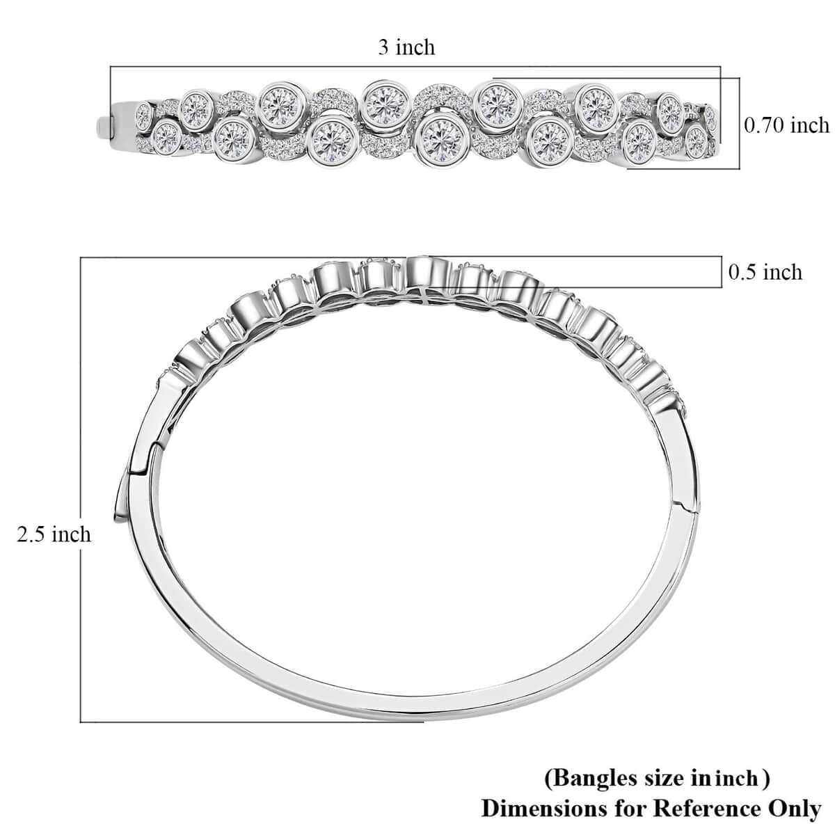 Moissanite 4.40 ctw Celestial Sun & Moon Bangle Bracelet in Platinum Over Sterling Silver (7.25 In) image number 5