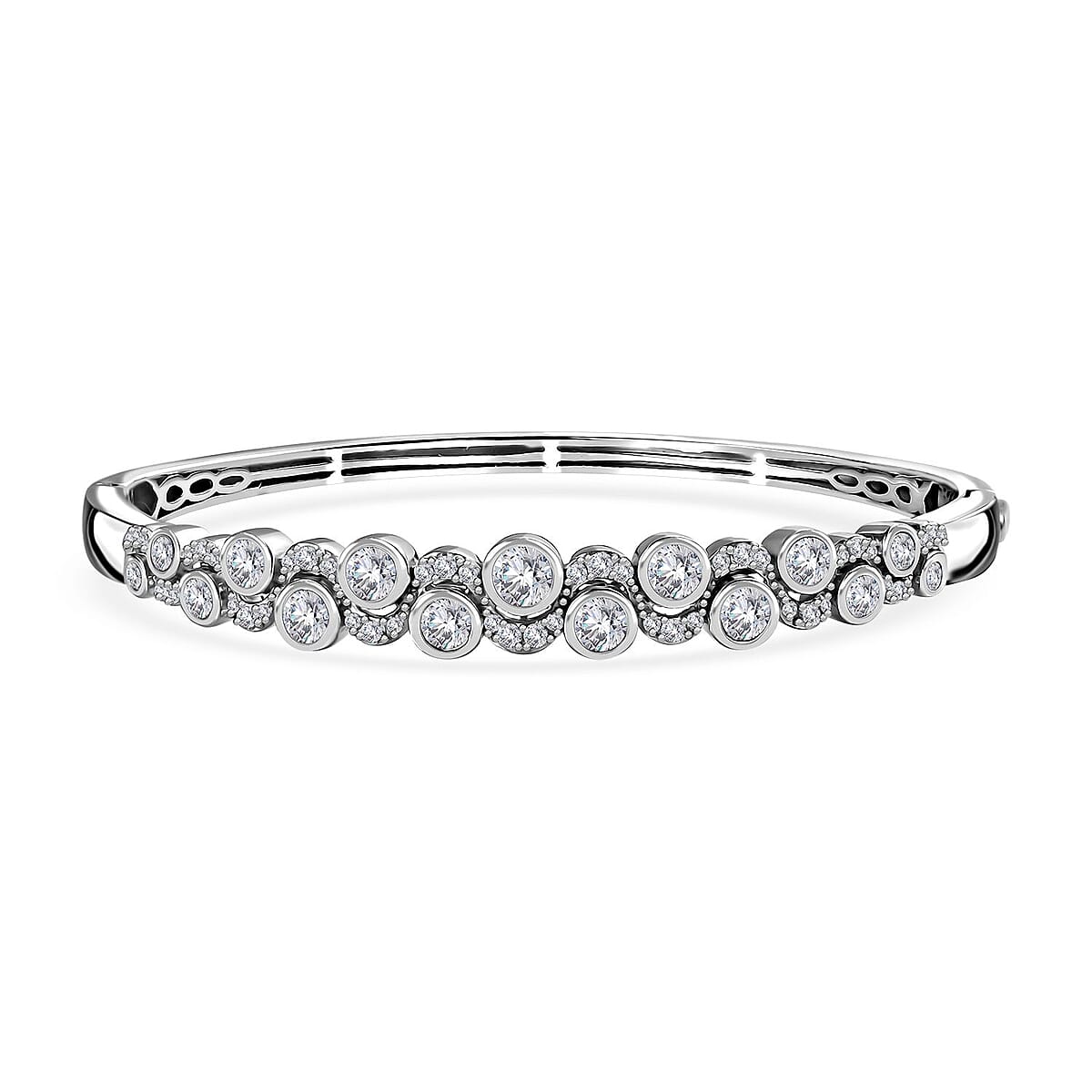 Moissanite 4.40 ctw Celestial Sun & Moon Bangle Bracelet in Platinum Over Sterling Silver (8.00 In) image number 0