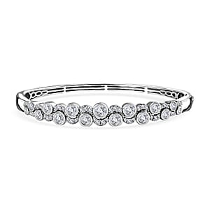 Moissanite 4.40 ctw Celestial Sun & Moon Bangle Bracelet in Platinum Over Sterling Silver (8.00 In)