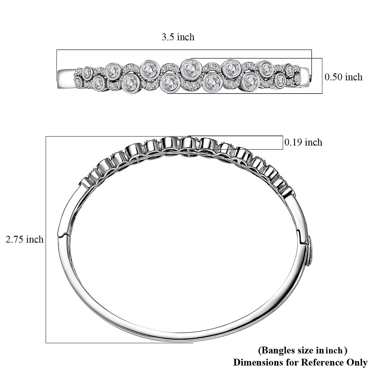Moissanite 4.40 ctw Celestial Sun & Moon Bangle Bracelet in Platinum Over Sterling Silver (8.00 In) image number 5