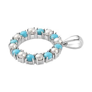 Sleeping Beauty Turquoise and Freshwater Pearl 1.60 ctw Pendant in Rhodium Over Sterling Silver