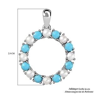 Sleeping Beauty Turquoise and Freshwater Pearl 1.60 ctw Pendant in Rhodium Over Sterling Silver