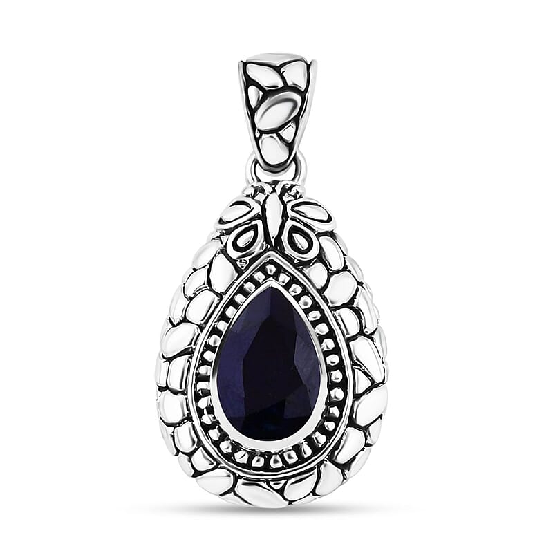 Bali Legacy Masoala Sapphire (D) 4.20 ctw Butterfly Pendant in Sterling Silver 