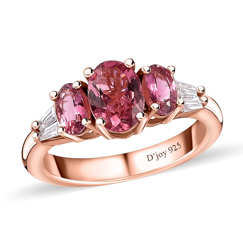 Morro Redondo Pink Tourmaline and White Zircon Ring in Vermeil Rose Gold Over Sterling Silver (Size 10.0) 1.60 ctw