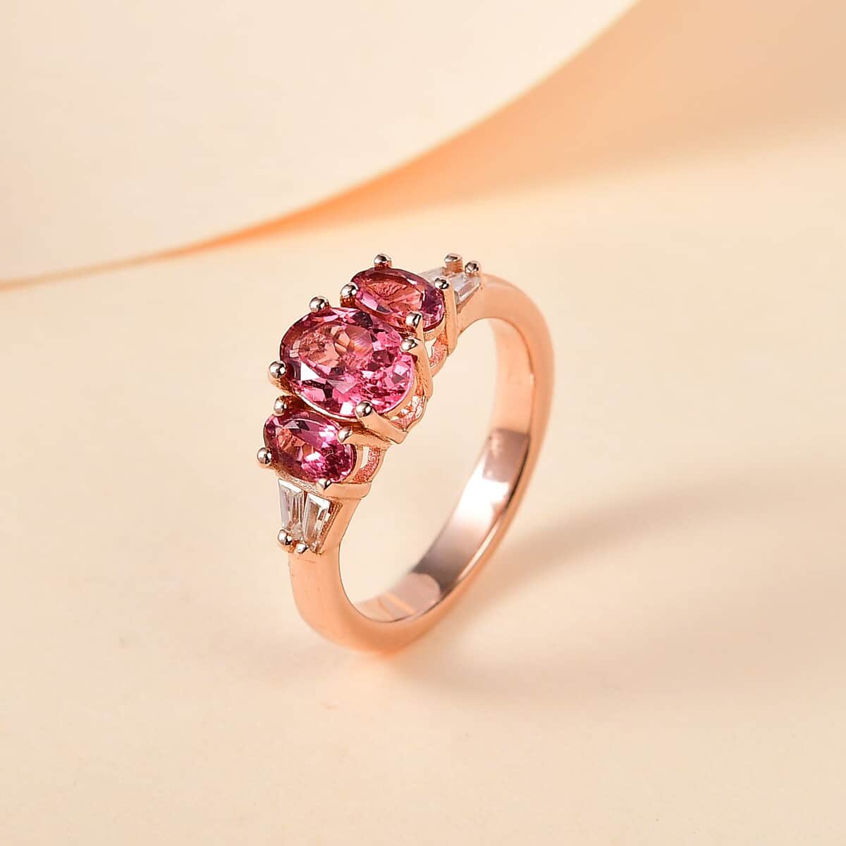 Morro Redondo Pink Tourmaline and White Zircon Ring in Vermeil Rose Gold Over Sterling Silver (Size 10.0) 1.60 ctw image number 1