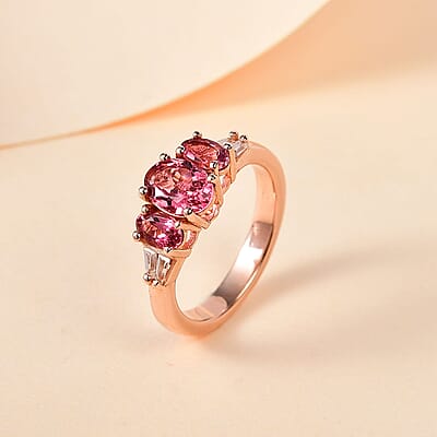 Morro Redondo Pink Tourmaline and White Zircon Ring in Vermeil Rose Gold Over Sterling Silver (Size 10.0) 1.60 ctw