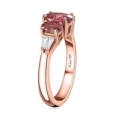 Morro Redondo Pink Tourmaline and White Zircon Ring in Vermeil Rose Gold Over Sterling Silver (Size 10.0) 1.60 ctw