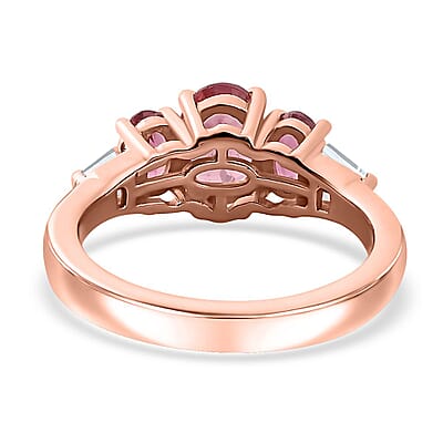 Morro Redondo Pink Tourmaline and White Zircon Ring in Vermeil Rose Gold Over Sterling Silver (Size 10.0) 1.60 ctw