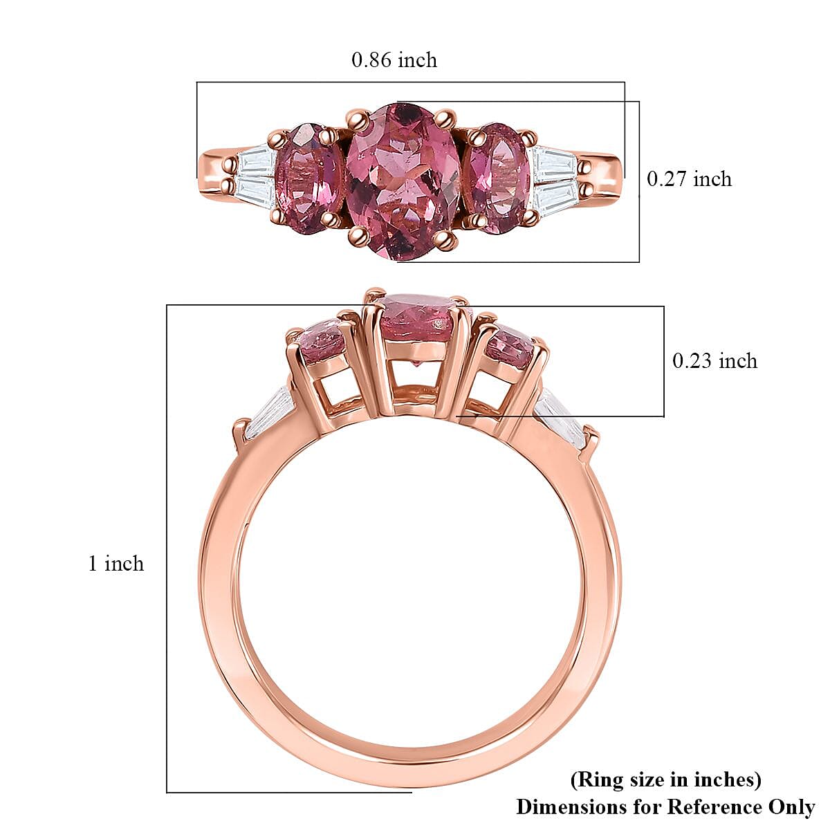 Morro Redondo Pink Tourmaline and White Zircon Ring in Vermeil Rose Gold Over Sterling Silver (Size 10.0) 1.60 ctw