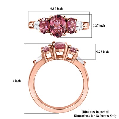 Morro Redondo Pink Tourmaline and White Zircon Ring in Vermeil Rose Gold Over Sterling Silver (Size 10.0) 1.60 ctw