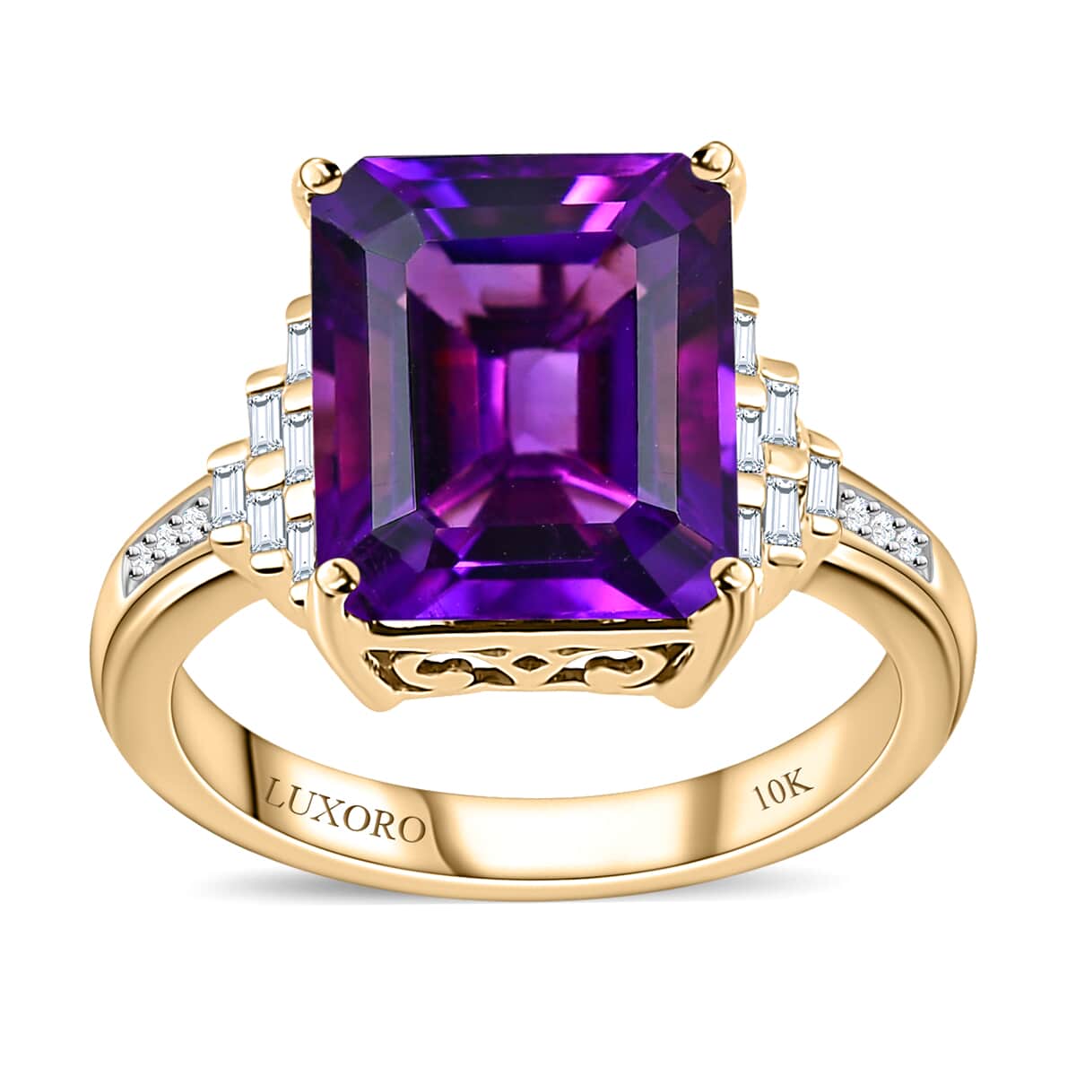 Luxoro 10K Yellow Gold Moroccan Amethyst and G-H I3 Diamond Ring (Size 9.0) 4.65 Grams 5.20 ctw image number 0