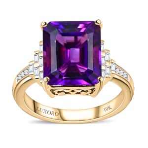 Luxoro 10K Yellow Gold Moroccan Amethyst and G-H I3 Diamond Ring (Size 9.0) 4.65 Grams 5.20 ctw